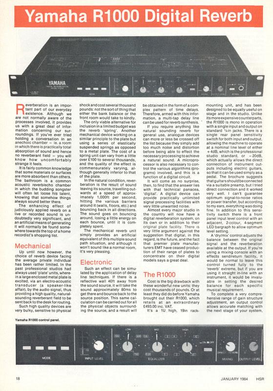 1984 Yamaha R1000 Digital Reverberation Magazine Article Description